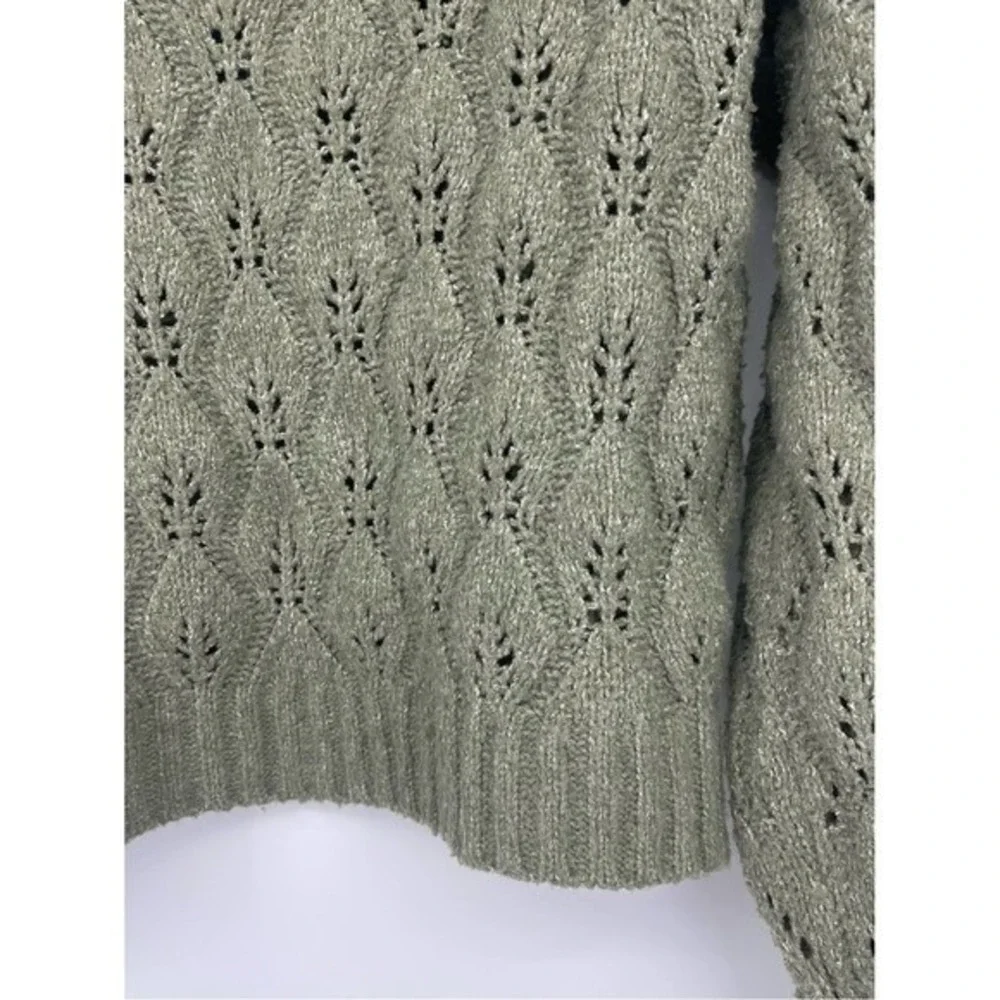 SO Goods‎ for Life Olive Green Pointelle Knit Sweater Medium Cropped Cottagecore